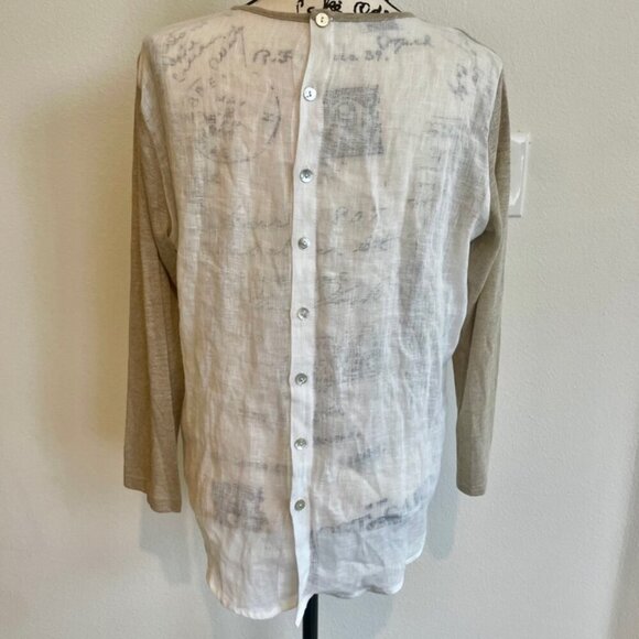 SARTORIAL SARACENA ANTHROPOLOGIE 100%LINEN BLOUSE SZ M TAN WHITE MADE IN ITALY - Picture 15 of 16